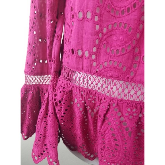 NEW $310 TRYB Women Top Peasant Lace Embroidered Lace Tassel Bell Sleeve - Picture 3 of 8